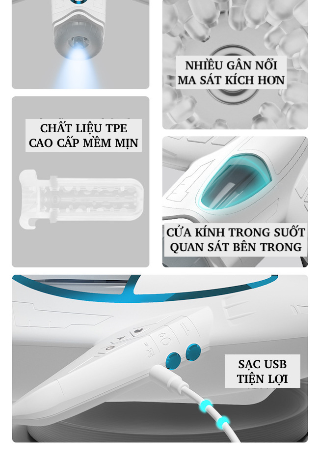 Âm đạo giả máy bay thương mại rung thụt toả nhiệt 10 chế độ cao cấp