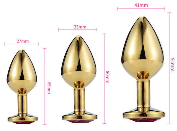 Phích inox cắm hậu môn vàng đính đá tinh tế, dụng cụ BDSM
