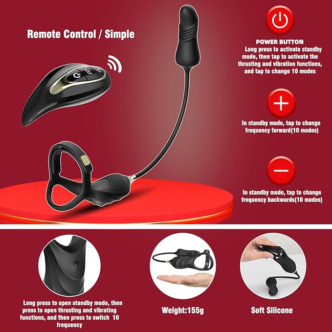 Vòng đeo dương vật kết hợp dụng cụ anal plug rung thụt massage hậu môn Lord of the Rings III