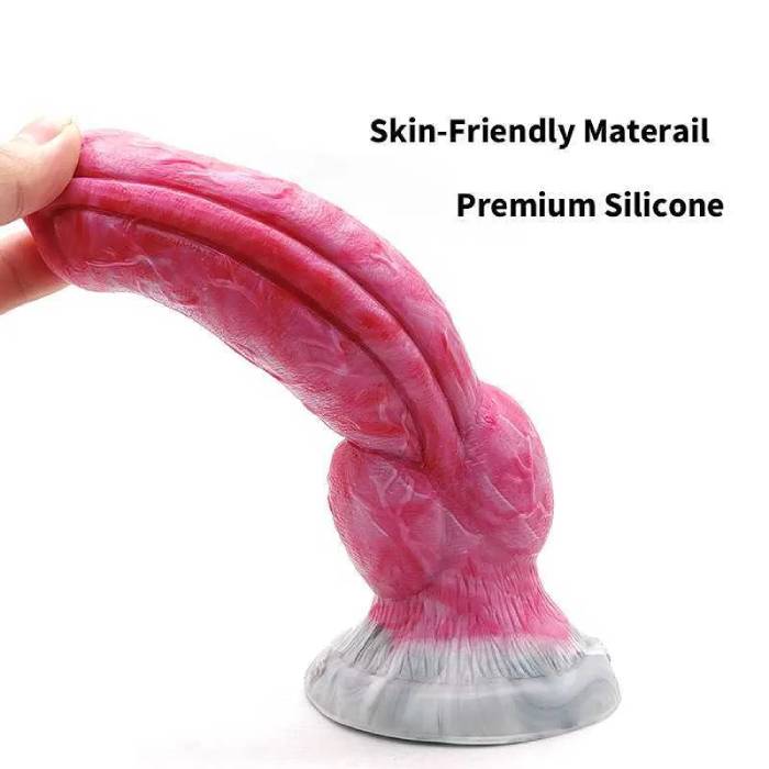 Dương Vật Giả Kiểu Chó Sói Knot Silicone Cong Lớn Có Đế Hít Tường Cao Cấp