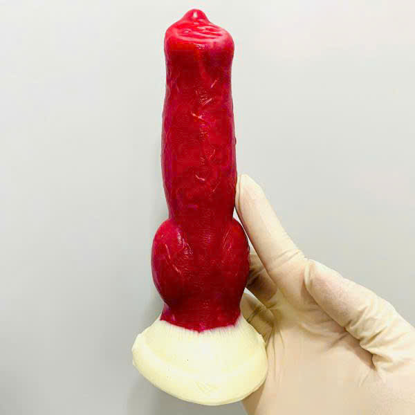 Dương Vật Giả Kiểu Chó Sói Knot Silicone Cong Lớn Có Đế Hít Tường Cao Cấp