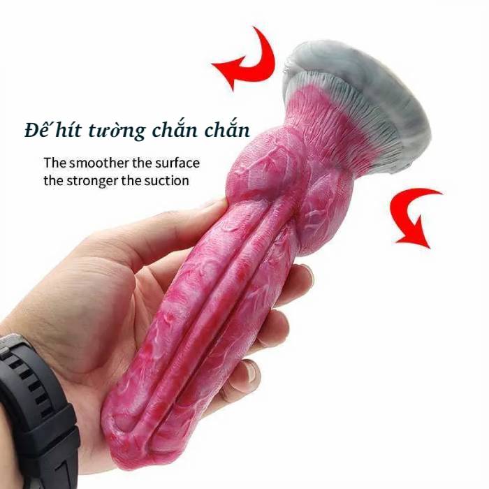 Dương Vật Giả Kiểu Chó Sói Knot Silicone Cong Lớn Có Đế Hít Tường Cao Cấp