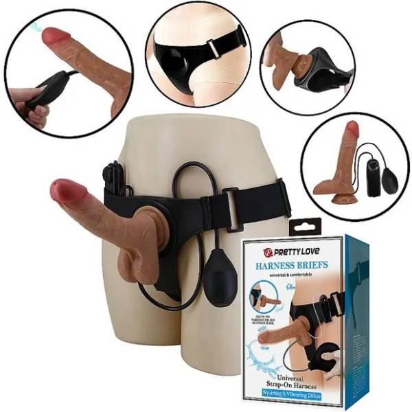 Dương Vật Giả Dây Đeo Pretty Love Harness Briefs 3 in 1 Bắn Tinh Và Rung Mạnh Giống Thật