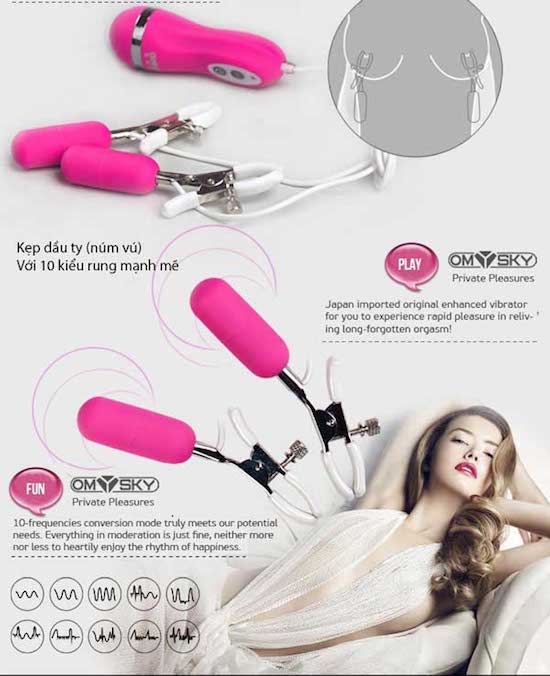 Bộ kẹp núm vú đầu ti Omysky kèm trứng rung kích thích ngực nhũ hoa và âm vật