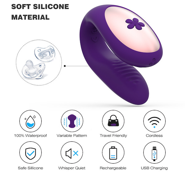 Máy massage âm đạo rung 2 đầu EasyToys điều khiển từ xa silicon an toàn