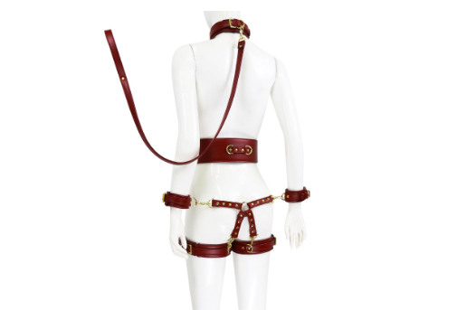 Bộ thắt lưng khóa tay đùi da PU đỏ bạo dâm kích thích BDSM
