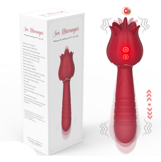 Dương Vật Giả 2 Đầu Rung Thụt Lưỡi Liếm Hình Hoa Hồng Silicon