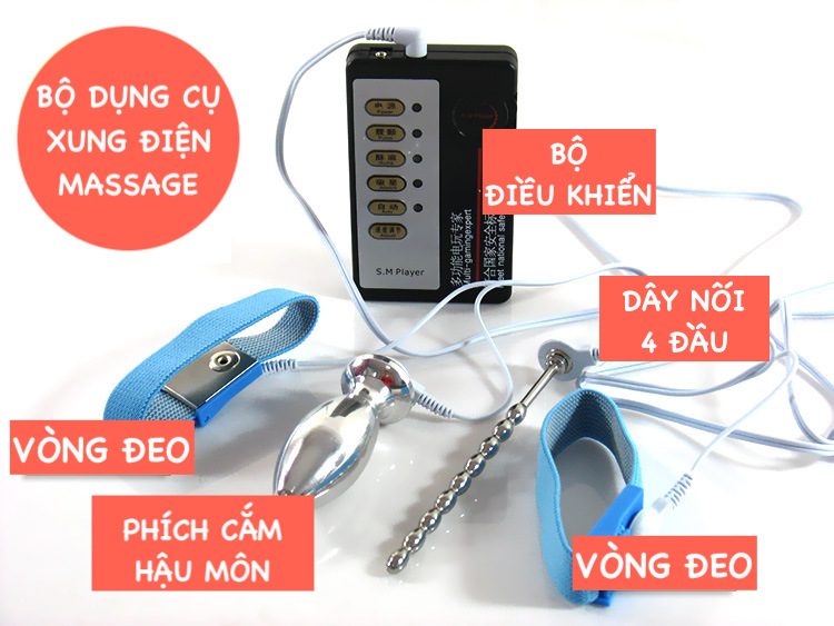 Bộ xung điện massage hậu môn dương vật inox không gỉ kích thích