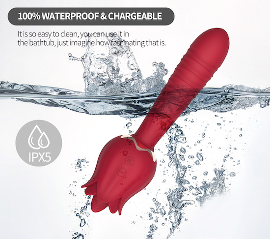 Dương Vật Giả 2 Đầu Rung Thụt Lưỡi Liếm Hình Hoa Hồng Silicon