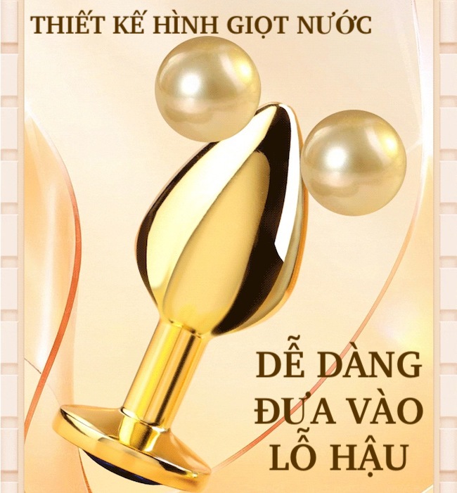 Phích inox cắm hậu môn vàng đính đá tinh tế, dụng cụ BDSM