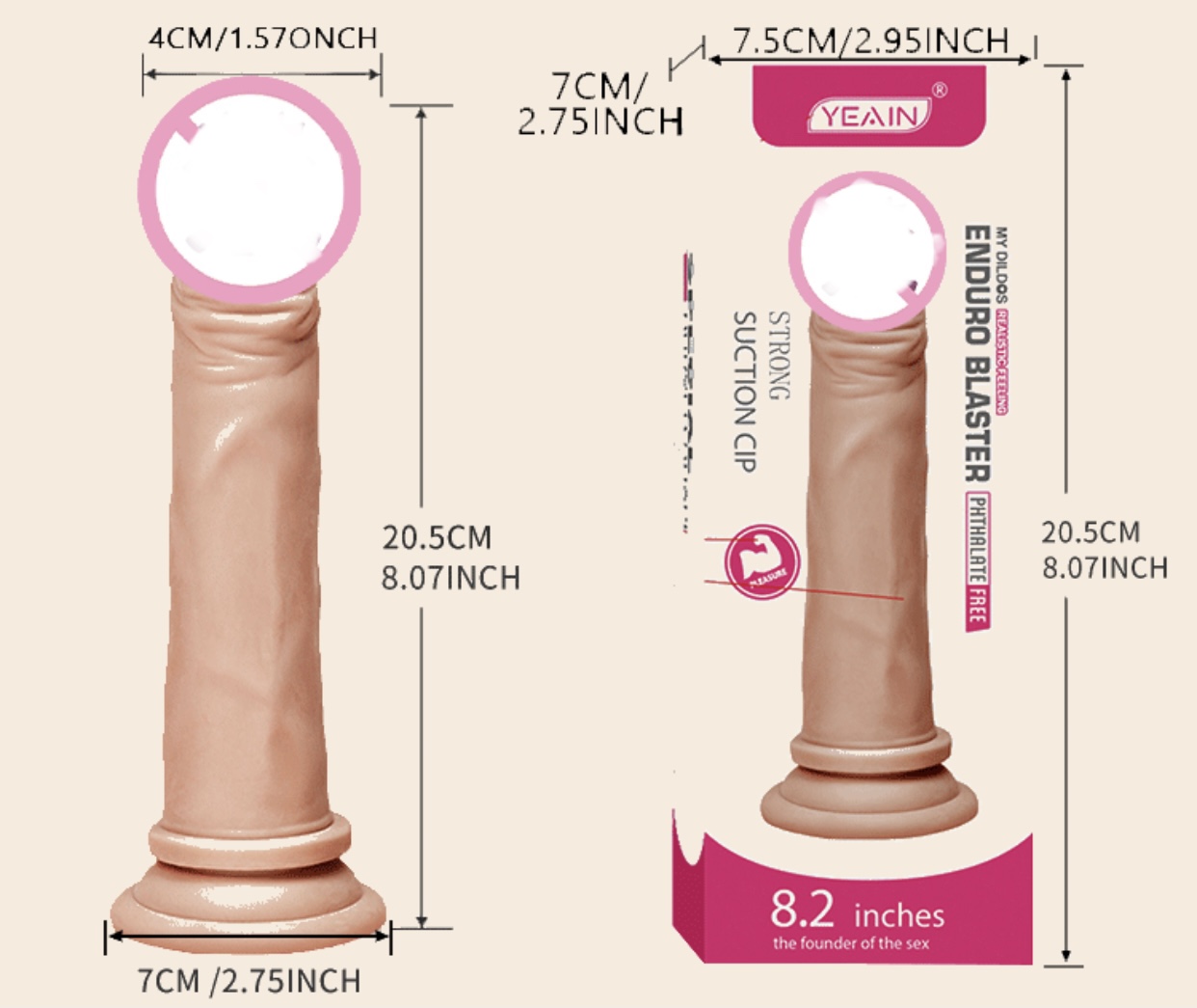 Dương vật giả dính tường gân nổi Yeain Hồng 8.2 silicon an toàn kích thích
