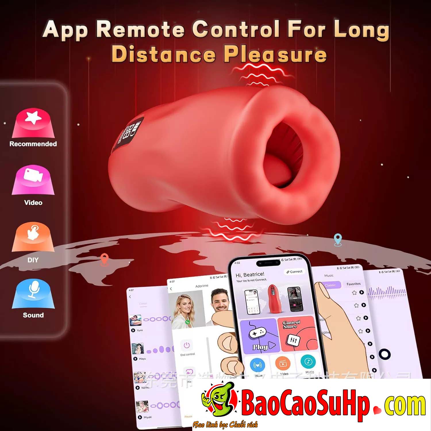 Cốc thủ dâm miệng có lưỡi Kinkage Ruriko điều khiển APP nhiều chế độ mềm mại