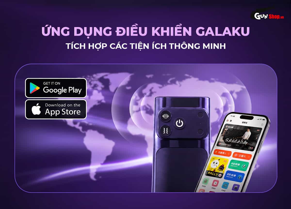 Galaku Sucking Cup 2in1 màu tím than điều khiển trực tiếp trên thân máy hoặc thông qua App