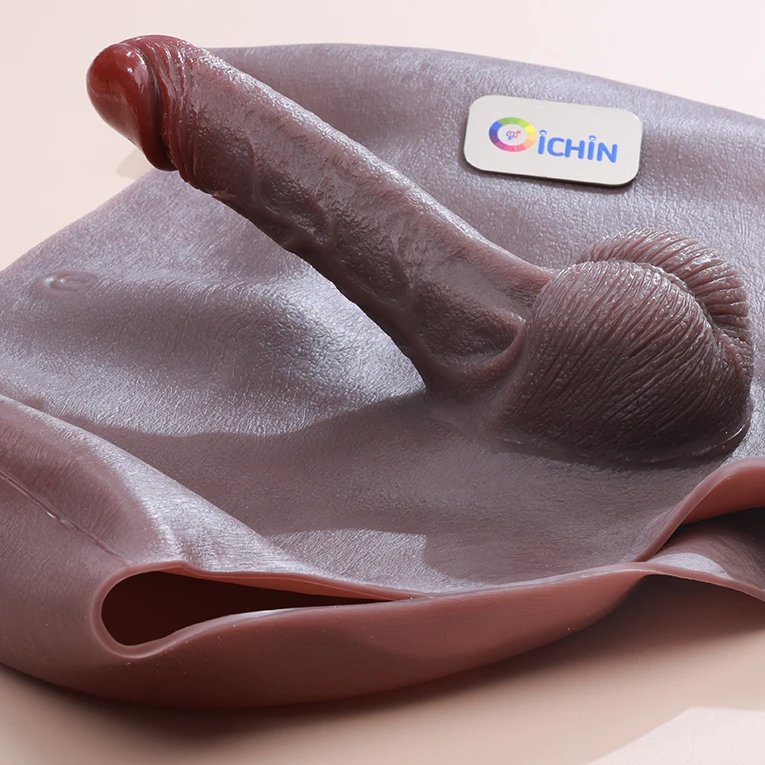Dương vật giả đặc ruột cho Les Jiuai quần đùi màu nâu đen