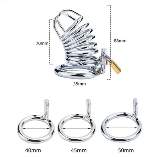Lồng Khóa Trinh Tiết Nam Dạng Lò Xo – Thép Không Gỉ Cao Cấp 3 Size Ring