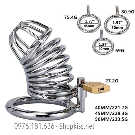Lồng Khóa Trinh Tiết Nam Dạng Lò Xo – Thép Không Gỉ Cao Cấp 3 Size Ring