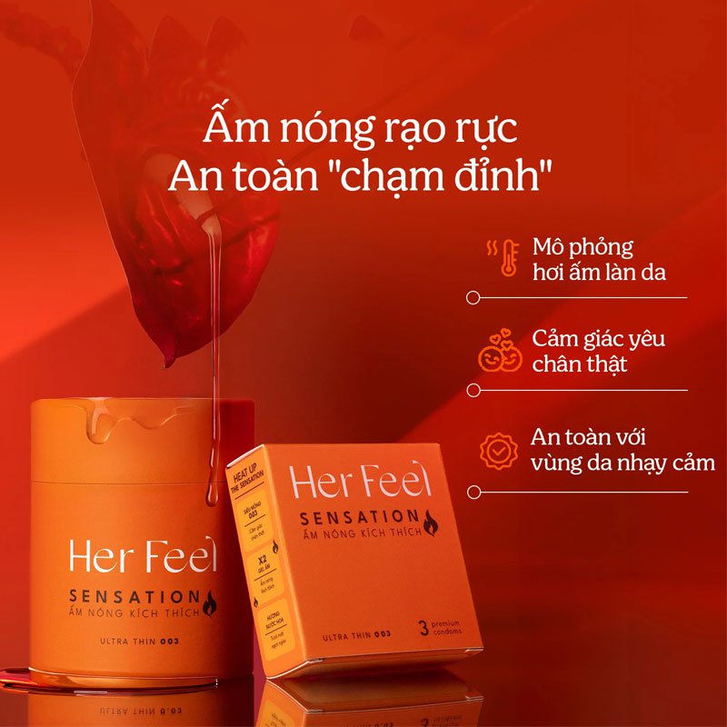 Bao Cao Su HerFeel Warm Sensation 003 PlayAh Hương Nước Hoa Pháp Ấm Nóng Truyền Nhiệt