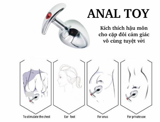 Phích inox cắm hậu môn đính đá size vừa 3.4cm butt plugs Anal Toy Phích inox cắm hậu môn đính đá size vừa 3.4cm butt plugs Anal Toy