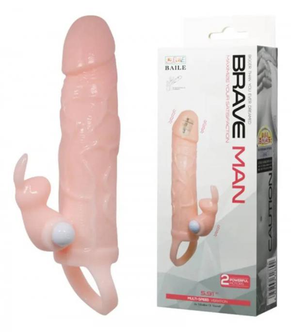 Bao cao su Braveman rung đầu và rung gốc nhánh phụ tai thỏ tăng khoái cảm có quai đeo 