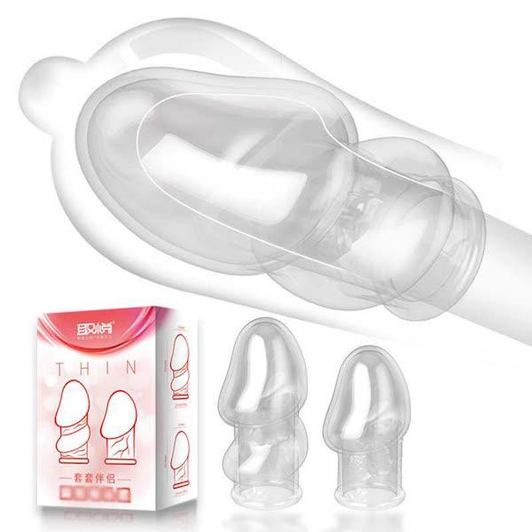 Bao cao su đôn dên tăng kích thước Aichao Thin Hồng - Che quy đầu 
