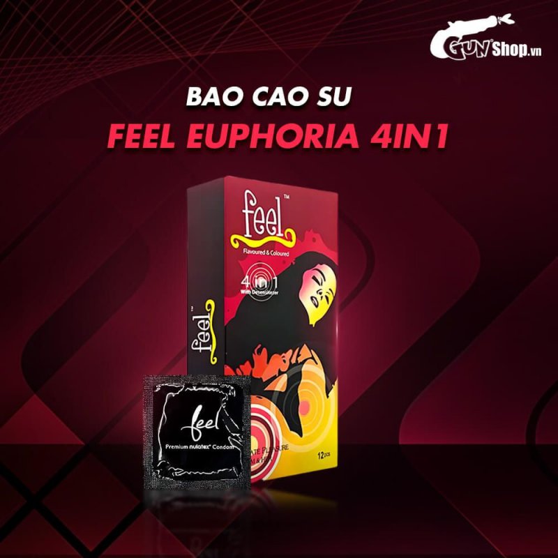 Bao cao su Feel Euphoria 4in1 kéo dài - Siêu mỏng - Hộp 12