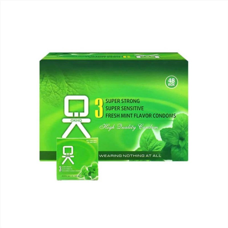 Bao cao su OKHQ hương bạc hà hộp 144 cái siêu mát, an toàn