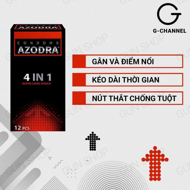 Bao cao su Azodra 4 in 1 kéo dài thời gian, hộp 12 cái chính hãng