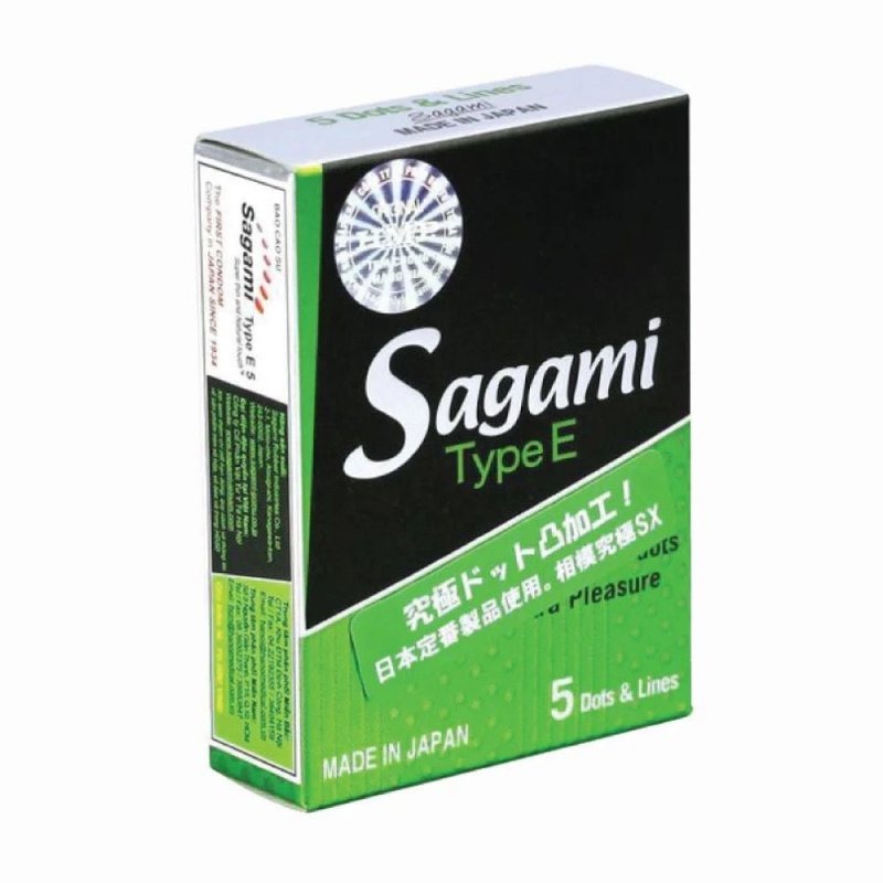 Bao cao su Sagami Type E gân điểm nổi hộp 5 chiếc an toàn