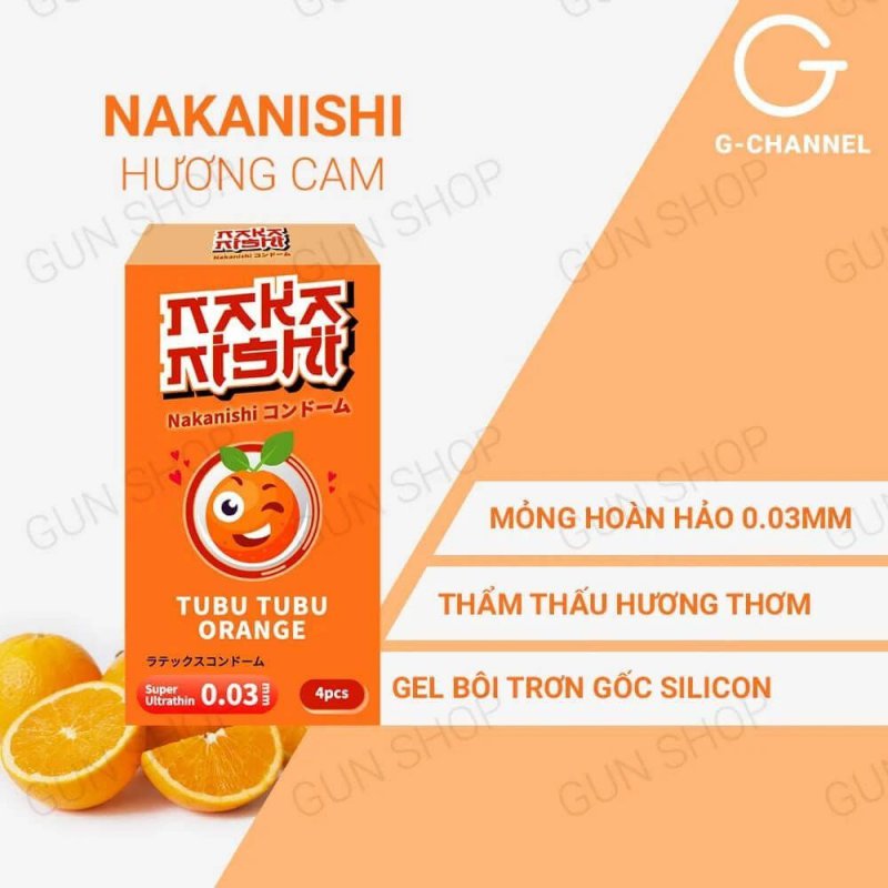 Bao cao su Nakanishi siêu mỏng 0.03mm hương cam 4 cái giá tốt
