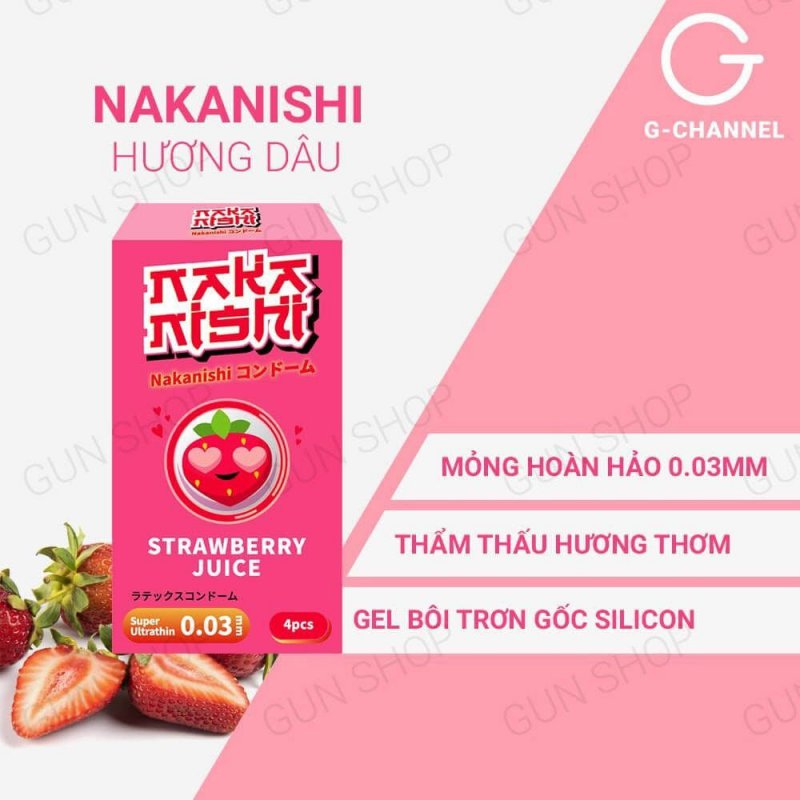 Bao cao su Nakanishi siêu mỏng 0.03mm hương dâu hộp 4 cái giá tốt