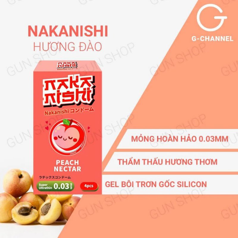 Bao cao su Nakanishi 0.03 siêu mỏng hương đào hộp 4 cái
