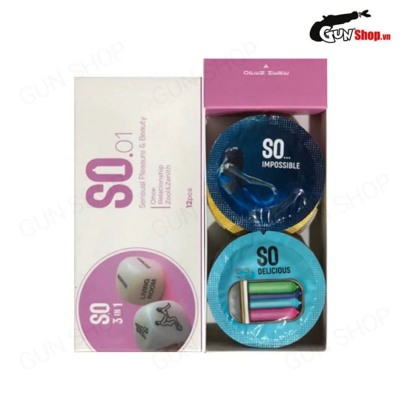 Bao cao su SO 3 in 1 siêu mỏng gân điểm nổi hộp 12 cái giá tốt
