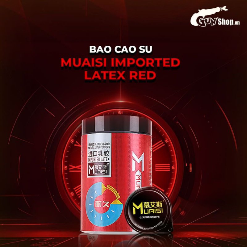 Muaisi Bao Cao Su Latex Nhập Khẩu Đỏ Kéo Dài 12 Cái Hộp