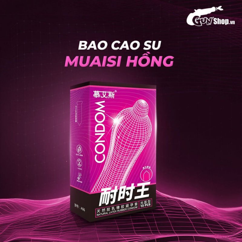 Bao cao su Muaisi Hồng siêu mỏng gel tự nhiên an toàn 10 cái