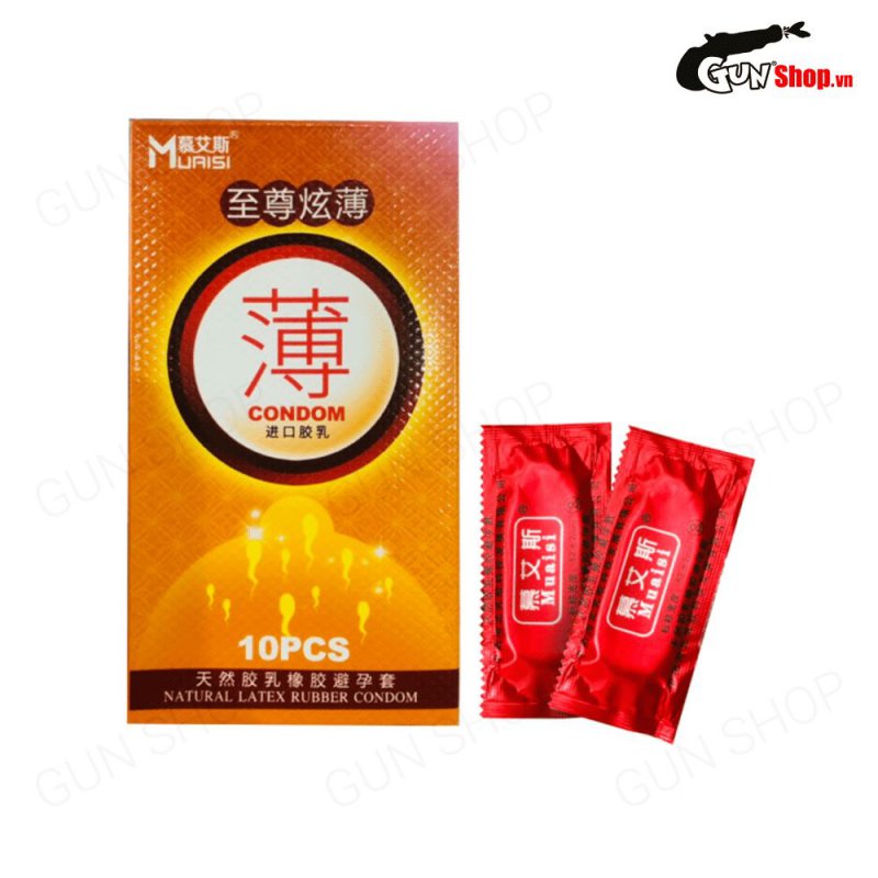 Bao cao su Muaisi Cam siêu mỏng thơm dâu - Hộp 10 cái giá tốt