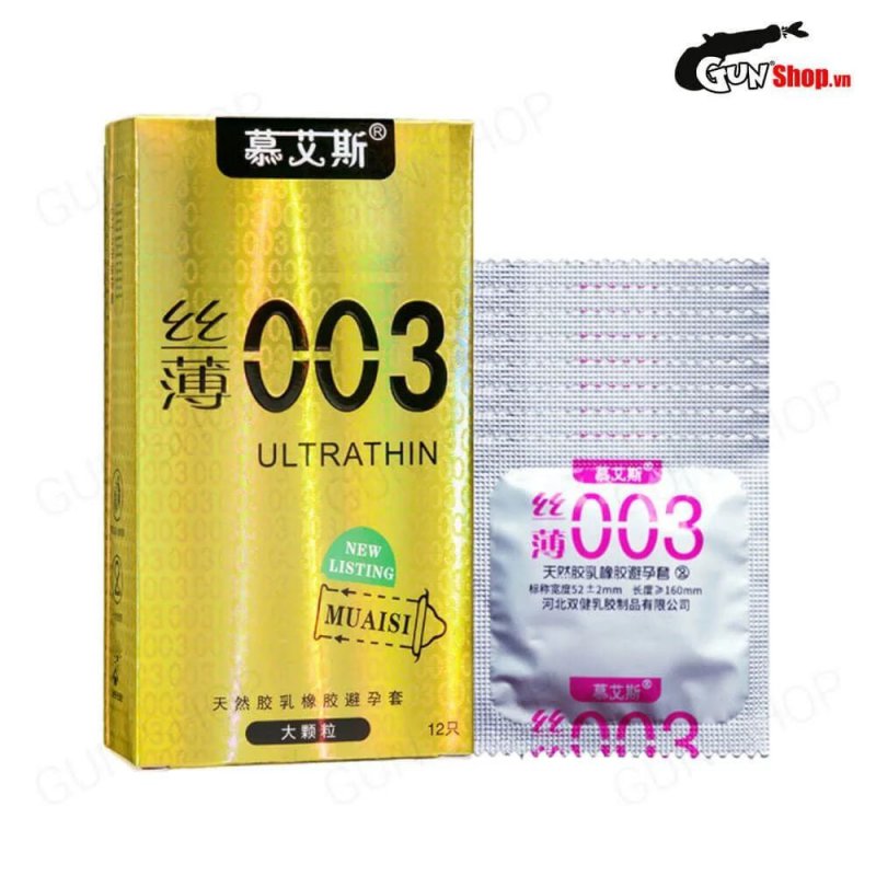 Muaisi 0.03 Ultrathin Vàng hộp 12 siêu mỏng hạt kích thích