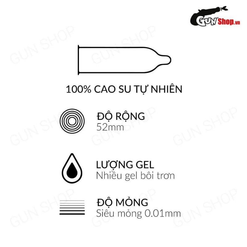 Muaisi 0.01 Trắng siêu mỏng, mượt mà, hộp 10 cái tiện lợi