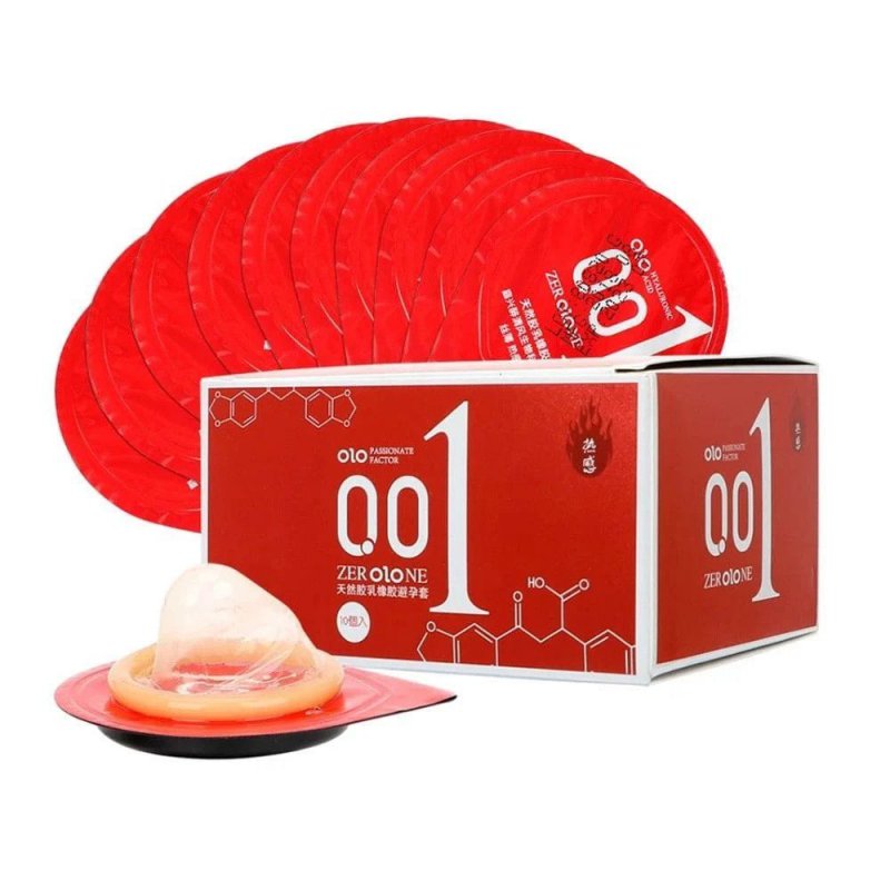 Bao cao su OLO 0.01 Đỏ - Siêu mỏng nóng ấm - Hộp 10 cái