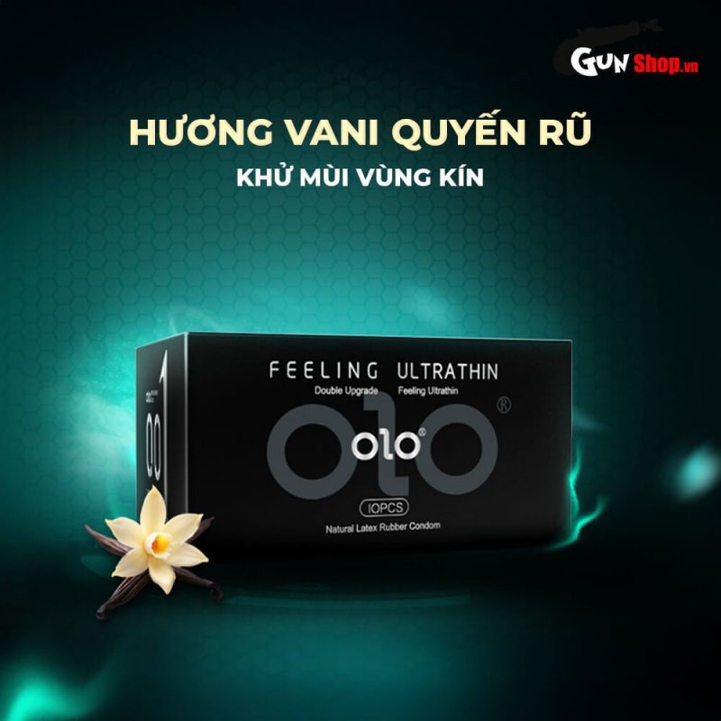 Bao cao su OLO 0.01 Đen siêu mỏng hương vani thơm mát hộp 10 cái an toàn
