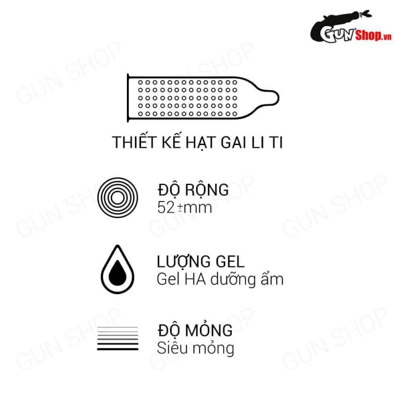 Bao cao su OLO siêu mỏng 0.01, dưỡng ẩm, gai li ti, hộp 10