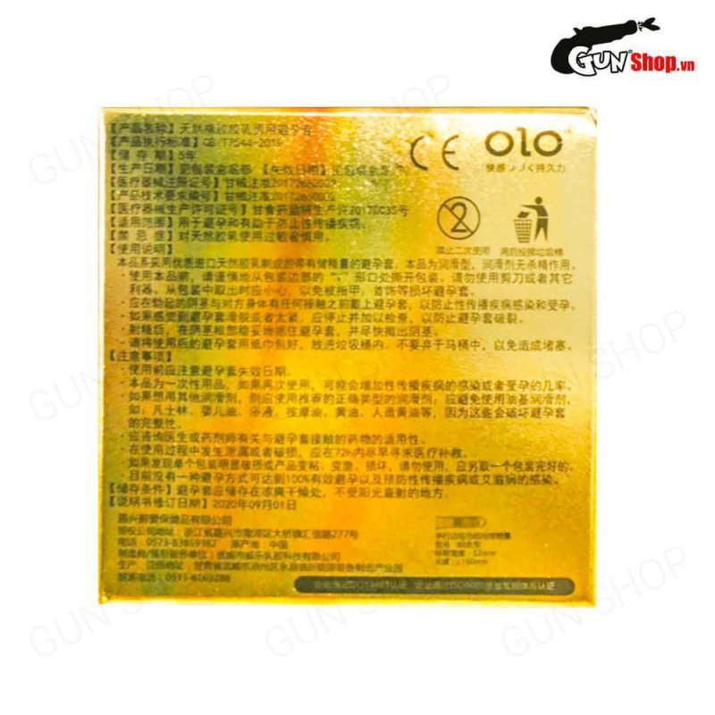 Bao cao su OLO 0.01 Zero Vàng siêu mỏng gân hạt hộp 10 cái an toàn