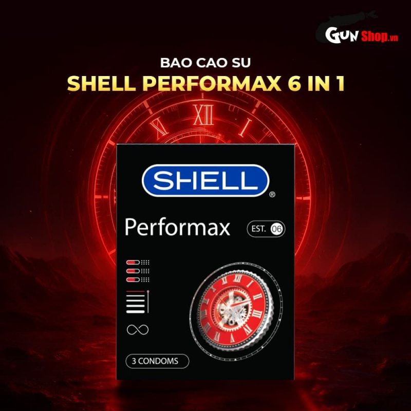 Bao cao su Shell Performax 6 in 1 Kéo dài thời gian Hưng phấn Hộp 3 cái