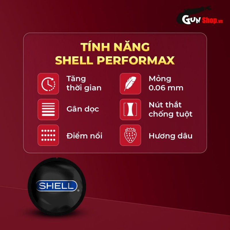 Bao cao su Shell Performax 6 in 1 Kéo dài thời gian Hưng phấn Hộp 3 cái