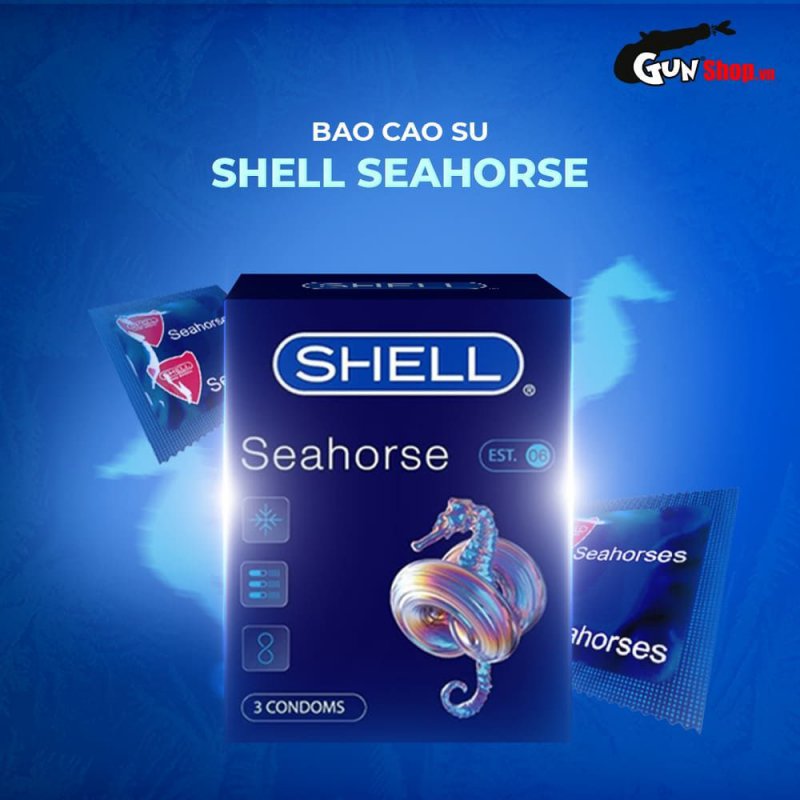 Bao cao su Shell Seahorse kéo dài thời gian mát lạnh hộp 3 cái chính hãng