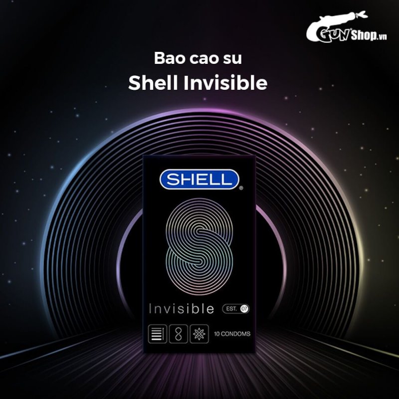 Bao cao su siêu mỏng Shell Invisible kéo dài thời gian an toàn 10 cái