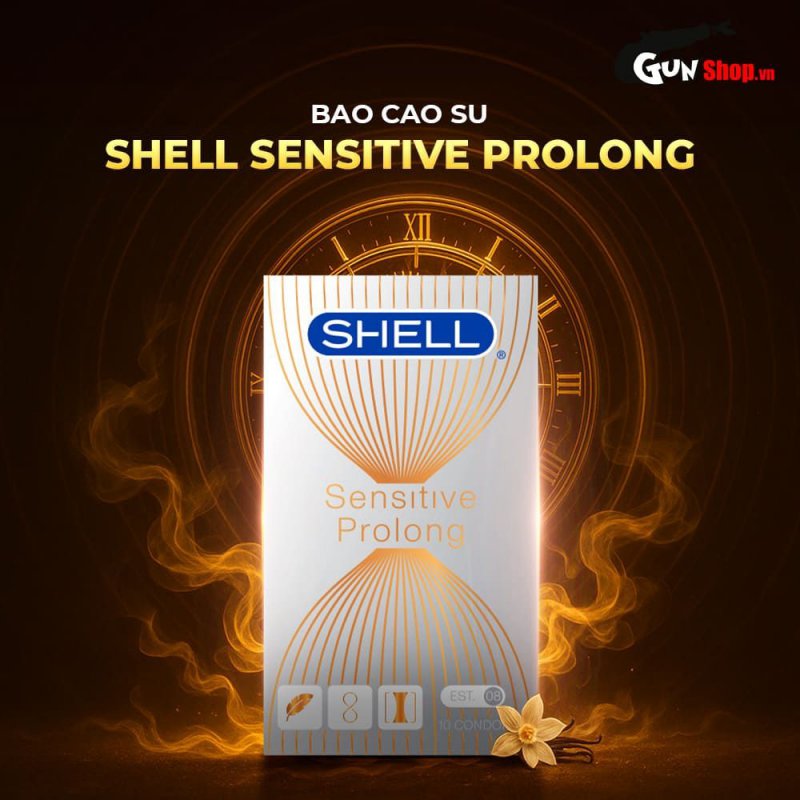 Bao cao su Shell Sensitive Prolong siêu mỏng kéo dài thời gian hộp 10 cái