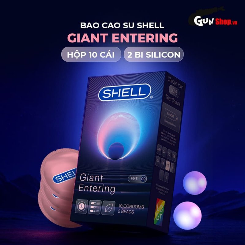 Bao cao su Shell Giant Entering gân nổi bi silicon tăng kích thích 3cm hộp 10