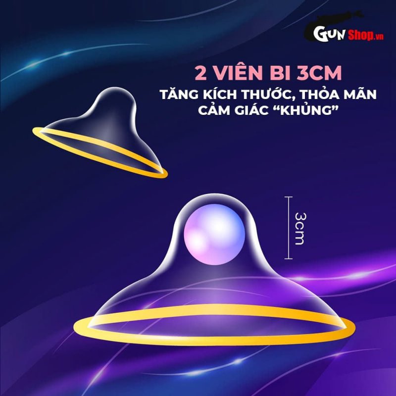 Bao cao su Shell Giant Entering gân nổi bi silicon tăng kích thích 3cm hộp 10