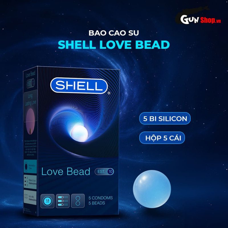 Bao cao su Shell Love Bead gân nổi tăng khoái cảm kéo dài 1.5cm hộp 5