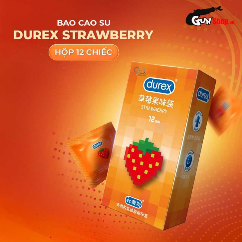 Bao cao su Durex hương dâu 56mm an toàn mềm mại hộp 12 cái